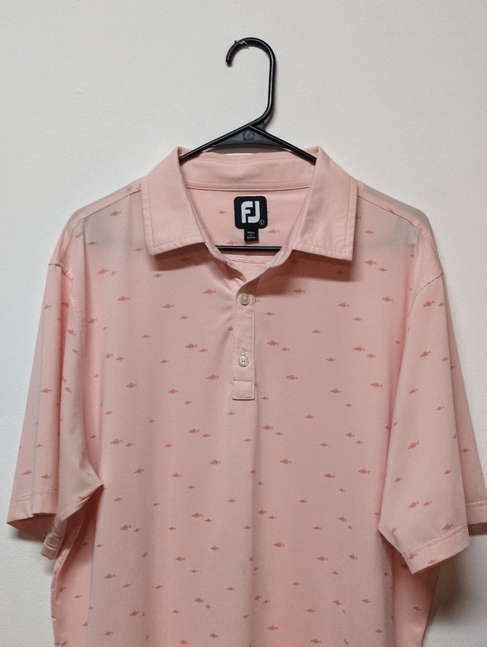 FootJoy Mens Pink Fish Polo Golf Shirt Short Sleeve Casual Logo, Size L - Picture 2 of 8